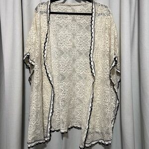 Cream Lace Kimono with Black Trim